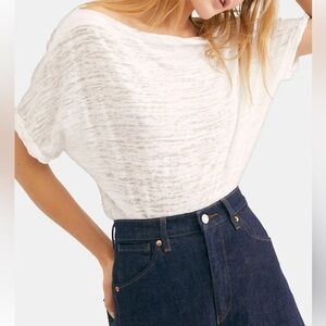 Free People We The Free Optic White Astrid Dolman Sleeve Boat Neck Tee, Medium
